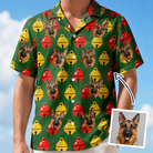 Man wearing Men's Ringing Revelry Custom Dog Face Hawaiian Shirt — custom faces printed all-over