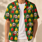 Man wearing Men's Ringing Revelry Custom Dog Face Hawaiian Shirt open over a white tee