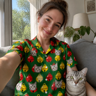 Selfie with the pet whose face is printed all over this Women's Ringing Revelry Custom Cat Face Hawaiian Shirt