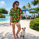 Full-length photo with the pet printed all over this Women's Ringing Revelry Custom Dog Face Hawaiian Shirt