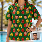 Woman wearing Women's Ringing Revelry Custom Face Hawaiian Shirt — custom faces printed all-over