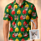 Man wearing Men's Ringing Revelry Custom Cat Face Polo Shirt — custom faces printed all-over