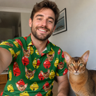 Selfie with the pet whose face is printed all over this Men's Ringing Revelry Custom Cat Face Polo Shirt