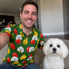 Selfie with the pet whose face is printed all over this Men's Ringing Revelry Custom Dog Face Polo Shirt