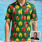 Man wearing Men's Ringing Revelry Custom Face Polo Shirt — custom faces printed all-over