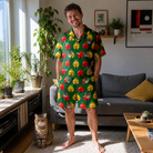 Full-length photo with the pet printed all over this Men's Ringing Revelry Custom Cat Face Shirt & Shorts Set