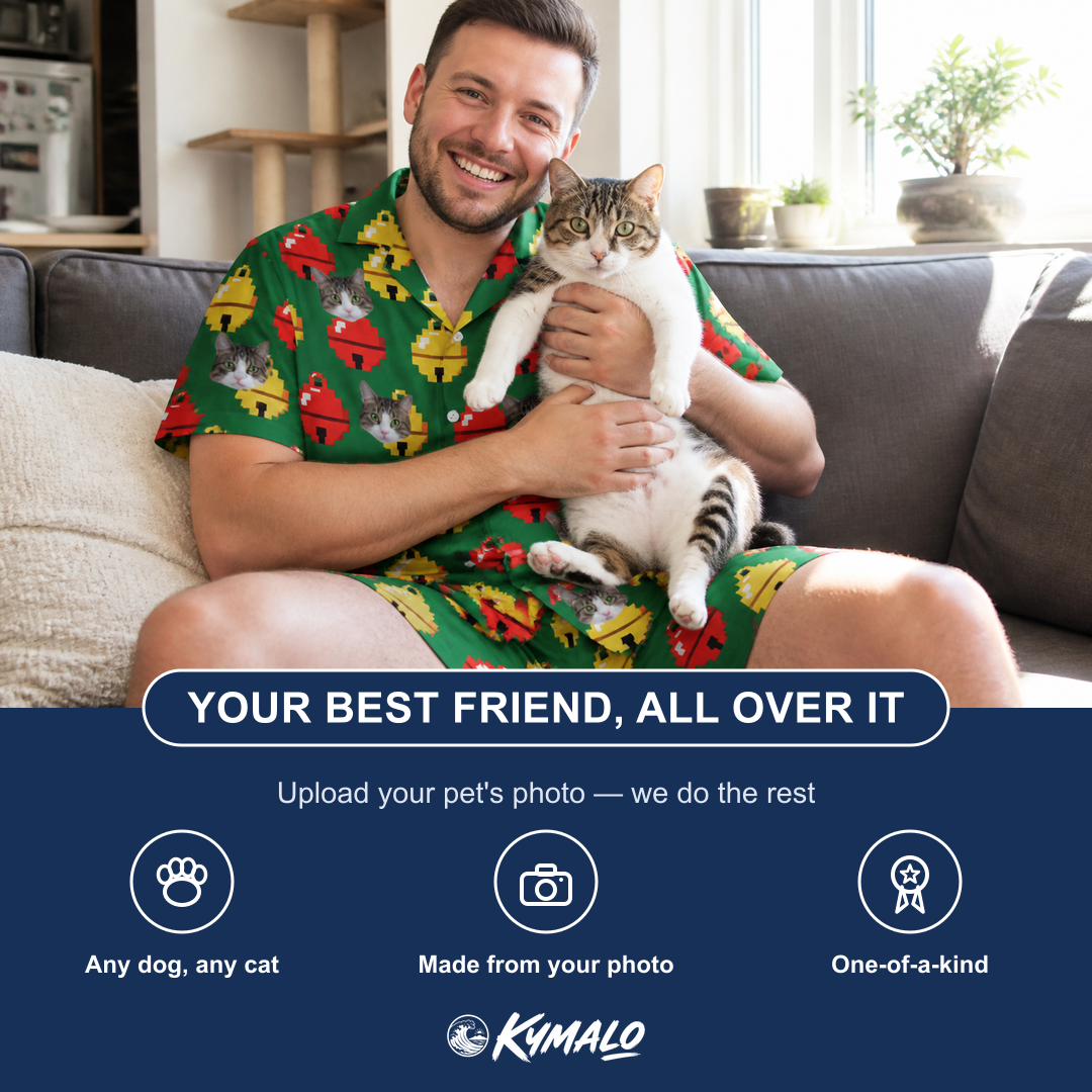 Friends in matching Men's Ringing Revelry Custom Cat Face Shirt & Shorts Set — a group gift photo