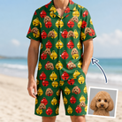 Man wearing Men's Ringing Revelry Custom Dog Face Shirt & Shorts Set — custom faces printed all-over
