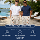 Friends in matching Men's Santa Satchels Custom Face Beach Shorts — a group gift photo