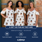 Friends in matching Women's Santa Satchels Custom Face Off-Shoulder Dress — a group gift photo