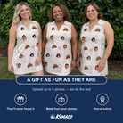 Friends in matching Women's Santa Satchels Custom Face V-Neck Dress — a group gift photo