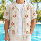 Man wearing Men's Santa Satchels Custom Face Hawaiian Shirt open over a white tee