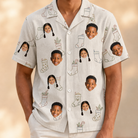 Model wearing Men's Santa Satchels Custom Face Hawaiian Shirt printed with kids' faces