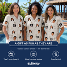 Friends in matching Women's Santa Satchels Custom Face Hawaiian Shirt — a group gift photo