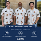 Friends in matching Men's Santa Satchels Custom Face Polo Shirt — a group gift photo