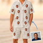 Man wearing Men's Santa Satchels Custom Face Shirt & Shorts Set — custom faces printed all-over