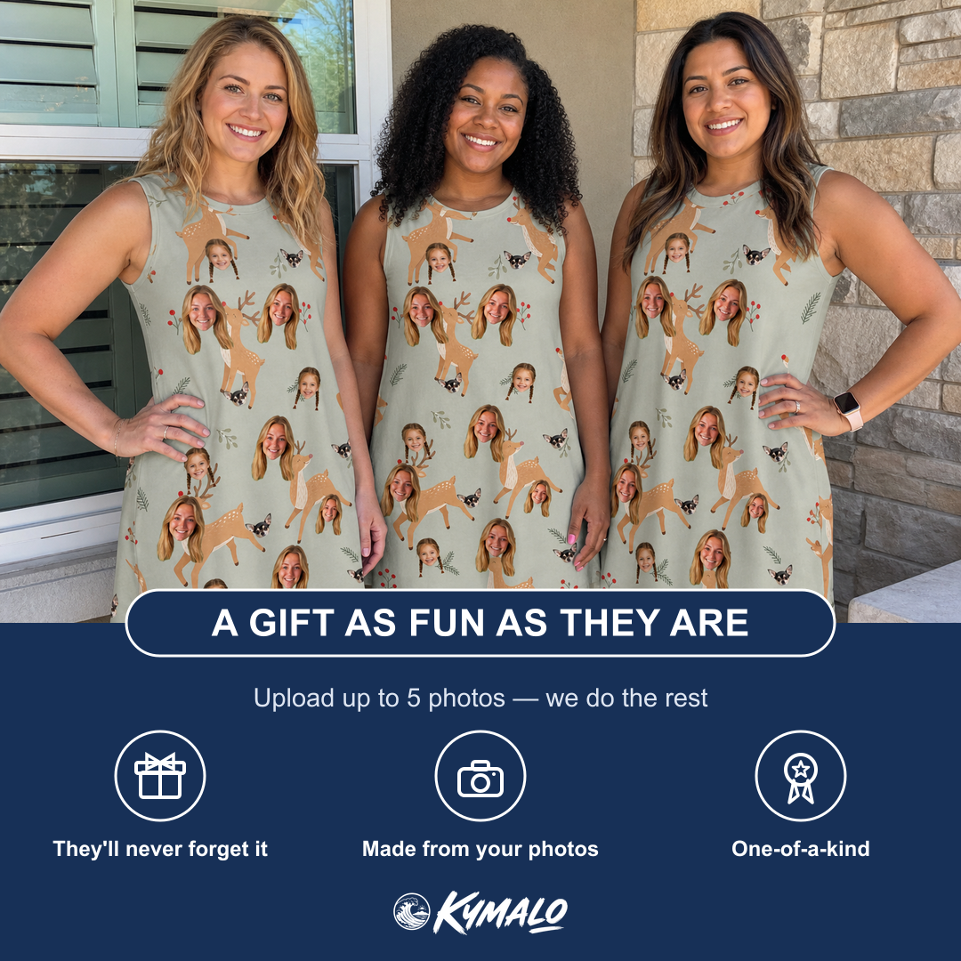 Friends in matching Women's Hoof Hootenanny Custom Face Tank Dress — a group gift photo