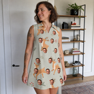 Real-life photo of someone wearing Women's Hoof Hootenanny Custom Face V-Neck Dress — custom faces printed all-over