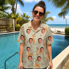 Real-life photo of someone wearing Women's Hoof Hootenanny Custom Face Hawaiian Shirt — custom faces printed all-over