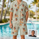 Man wearing Men's Hoof Hootenanny Custom Face Shirt & Shorts Set — custom faces printed all-over