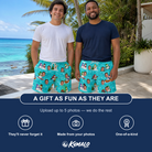 Friends in matching Men's Button Blizzard Custom Face Beach Shorts — a group gift photo