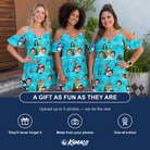 Friends in matching Women's Button Blizzard Custom Face Off-Shoulder Dress — a group gift photo
