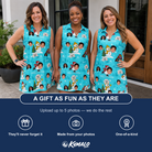 Friends in matching Women's Button Blizzard Custom Face V-Neck Dress — a group gift photo
