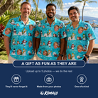 Friends in matching Men's Button Blizzard Custom Face Hawaiian Shirt — a group gift photo