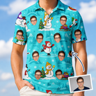 Man wearing Men's Button Blizzard Custom Face Polo Shirt — custom faces printed all-over