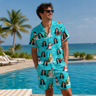 Real-life photo of someone wearing Men's Button Blizzard Custom Face Shirt & Shorts Set — custom faces printed all-over