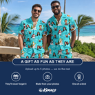 Friends in matching Men's Button Blizzard Custom Face Shirt & Shorts Set — a group gift photo