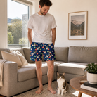 Full-length photo with the pet printed all over this Men's December Dangles Custom Cat Face Beach Shorts