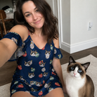 Selfie with the pet whose face is printed all over this Women's December Dangles Custom Cat Face Off-Shoulder Dress