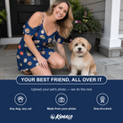 Friends in matching Women's December Dangles Custom Dog Face Off-Shoulder Dress — a group gift photo