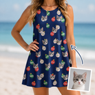 Woman wearing Women's December Dangles Custom Cat Face Tank Dress — custom faces printed all-over