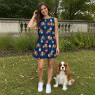 Full-length photo with the pet printed all over this Women's December Dangles Custom Dog Face Tank Dress