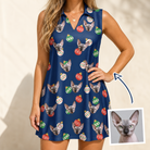 Woman wearing Women's December Dangles Custom Cat Face V-Neck Dress — custom faces printed all-over
