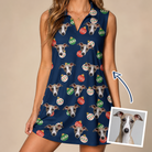 Woman wearing Women's December Dangles Custom Dog Face V-Neck Dress — custom faces printed all-over