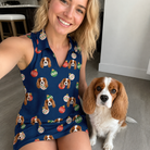 Selfie with the pet whose face is printed all over this Women's December Dangles Custom Dog Face V-Neck Dress