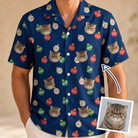 Man wearing Men's December Dangles Custom Cat Face Hawaiian Shirt — custom faces printed all-over