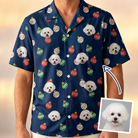 Man wearing Men's December Dangles Custom Dog Face Hawaiian Shirt — custom faces printed all-over
