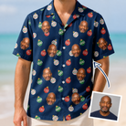 Man wearing Men's December Dangles Custom Face Hawaiian Shirt — custom faces printed all-over