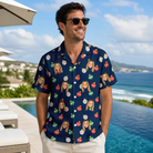 Real-life photo of someone wearing Men's December Dangles Custom Face Hawaiian Shirt — custom faces printed all-over
