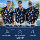 Friends in matching Men's December Dangles Custom Face Hawaiian Shirt — a group gift photo