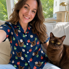 Selfie with the pet whose face is printed all over this Women's December Dangles Custom Cat Face Hawaiian Shirt