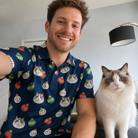 Selfie with the pet whose face is printed all over this Men's December Dangles Custom Cat Face Polo Shirt