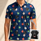 Man wearing Men's December Dangles Custom Dog Face Polo Shirt — custom faces printed all-over