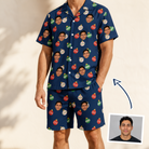 Man wearing Men's December Dangles Custom Face Shirt & Shorts Set — custom faces printed all-over