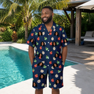 Real-life photo of someone wearing Men's December Dangles Custom Face Shirt & Shorts Set — custom faces printed all-over