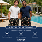 Friends in matching Men's Carrot Crooners Custom Face Beach Shorts — a group gift photo